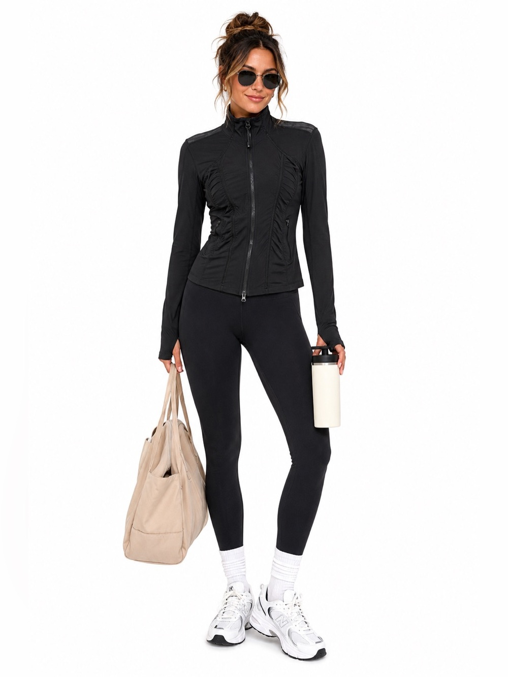 Zella Black Trinity Ruched Yoga Running Stretch Zip-Up Jacket Large Nordstrom